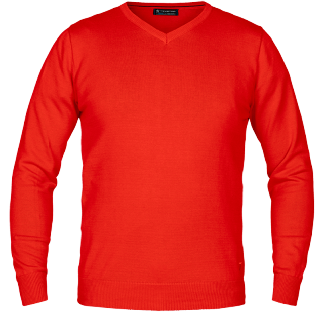 Röd v ringad pullover i bomull från Texstar. 1